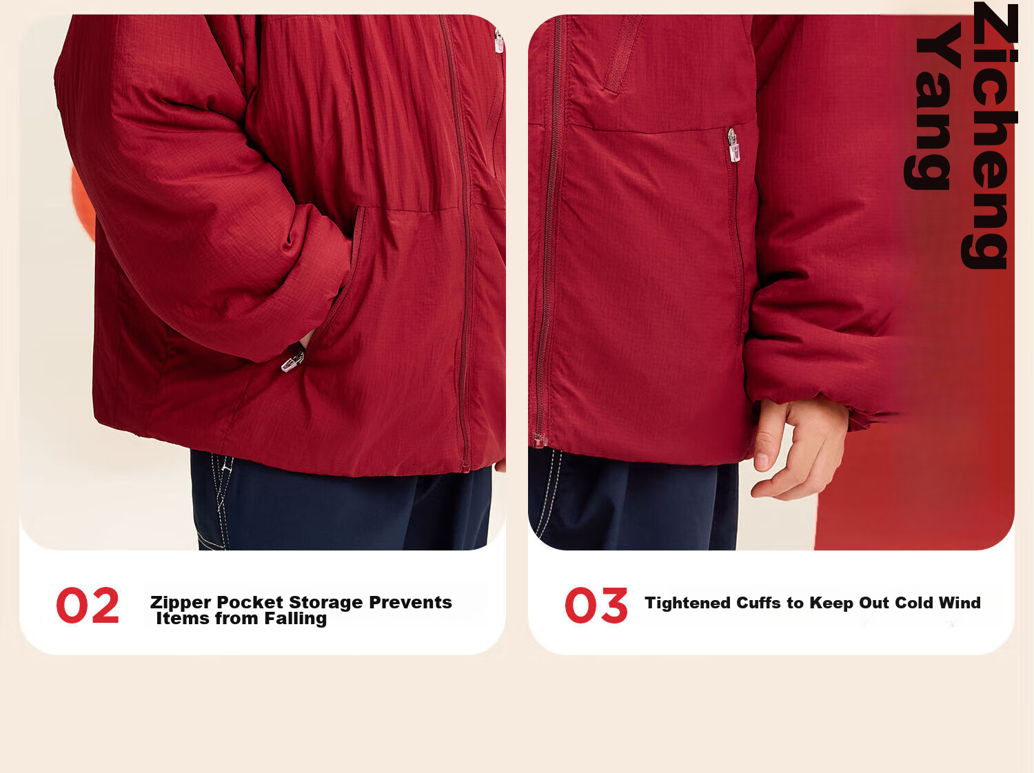 Zuo Xi Boys Red Cotton Jacket 2025 New Children's Snowy Cotton Padded Coat New Year Style Red 170 20